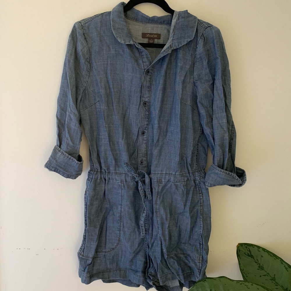 Anthropologie Denim Linen Cotton Jean Romper